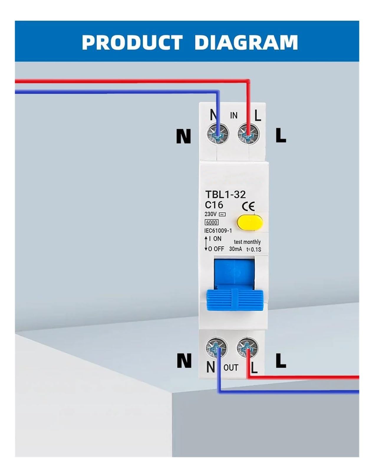 Interruttore automatico differenziale di corrente residua da 18 mm, 230 V, 50/60 Hz, RCBO 1P+N 6 KA, protezione da sovracorrente.(20A)