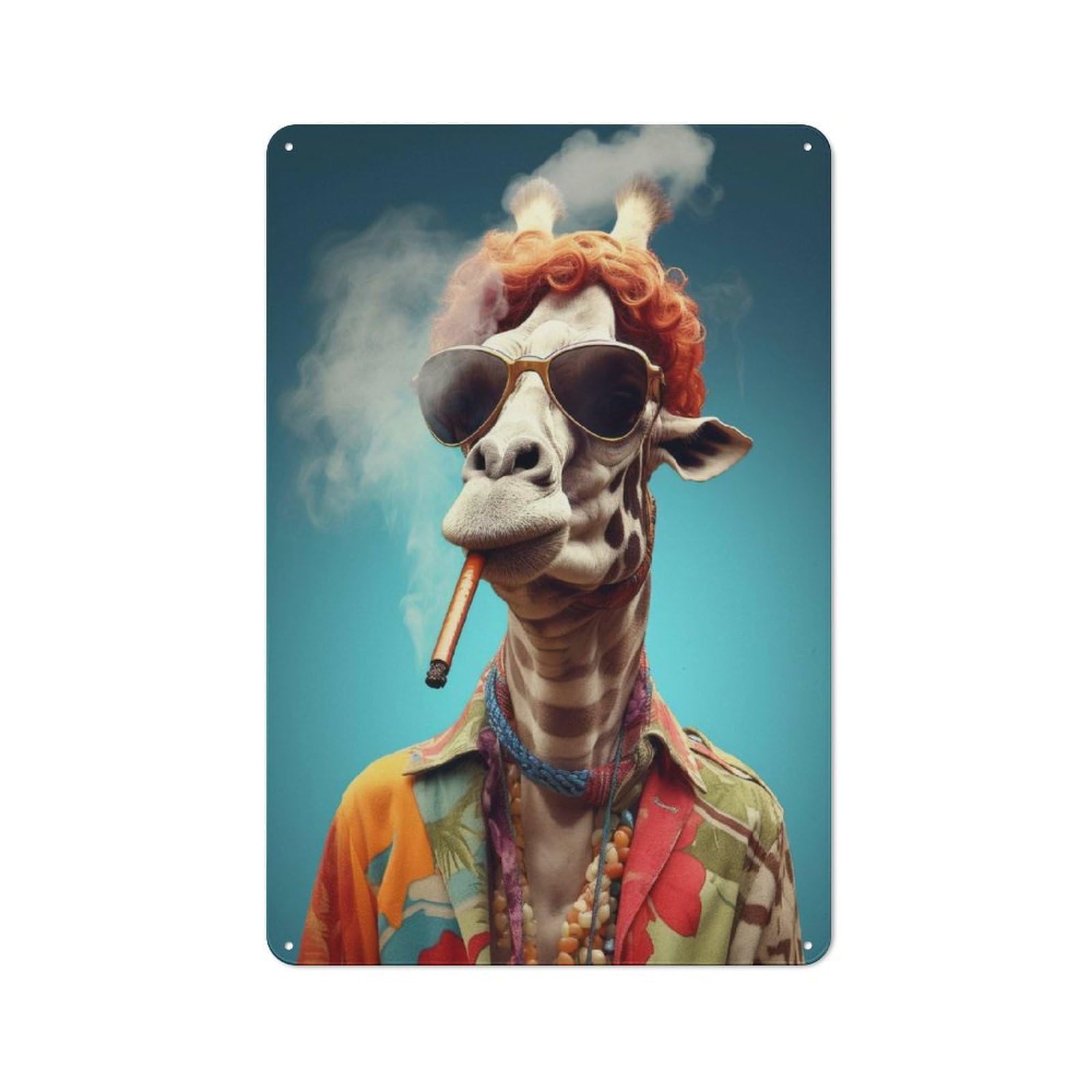 Junmoney Hippie Giraffe Smoking Vintage Metal Sign 30X20cm, Bistro Style Bistro Wall Plaque For Tea Room, Shop Wall Or Breakfast Area