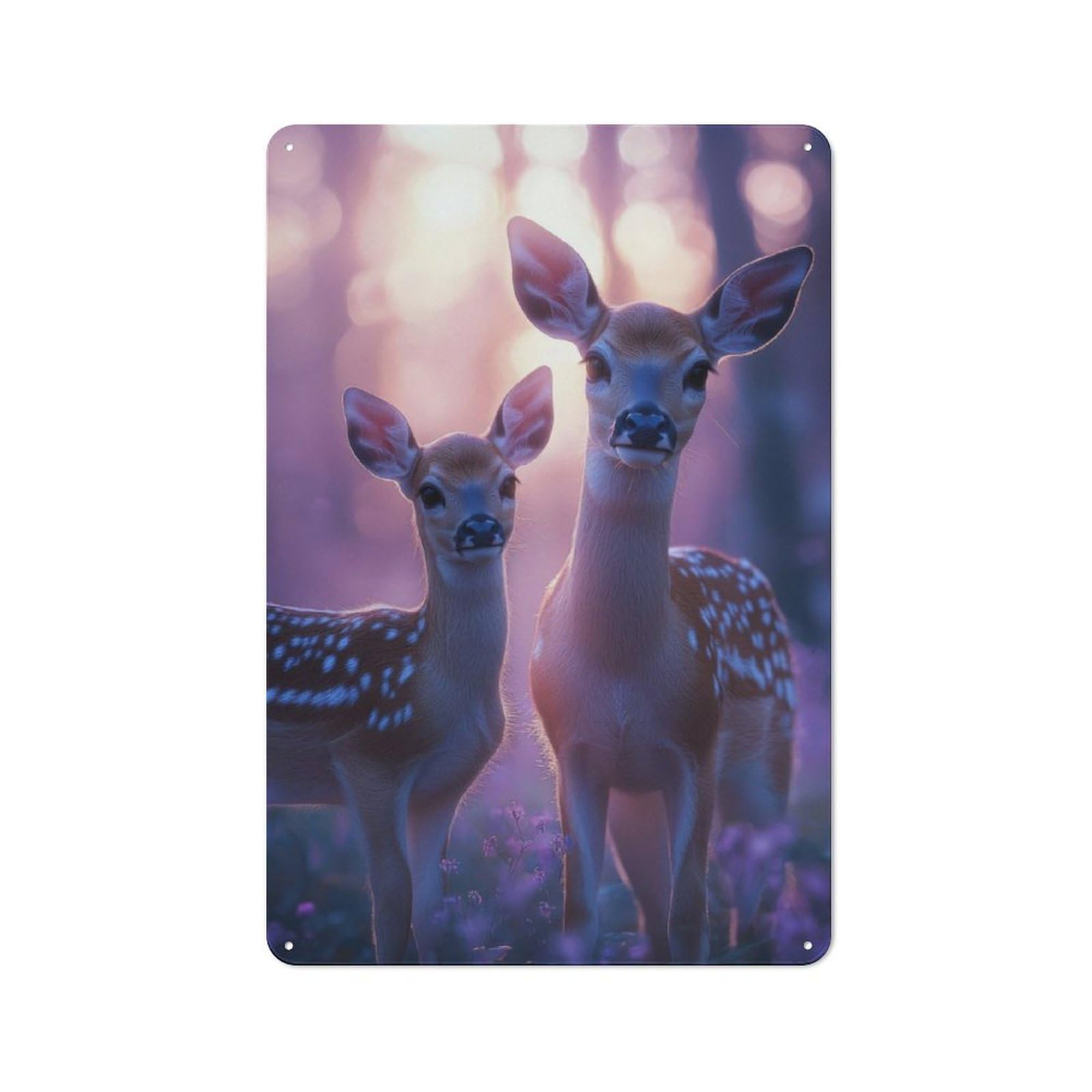 Junmoney Fawn And Doe In Forest Tin Wall Plaque 30X20cm With For Man Cave Or Games Room, A Housewarming Gift For Leisure-Room Decor Enthusiasts