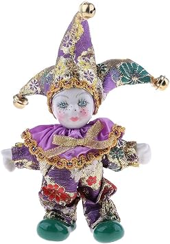 predolo Retro Porcelain Dolls Collectible, 16cm Height Harlequin Doll with Ceramic & Beautiful Clothes, Holloween Display Decoration