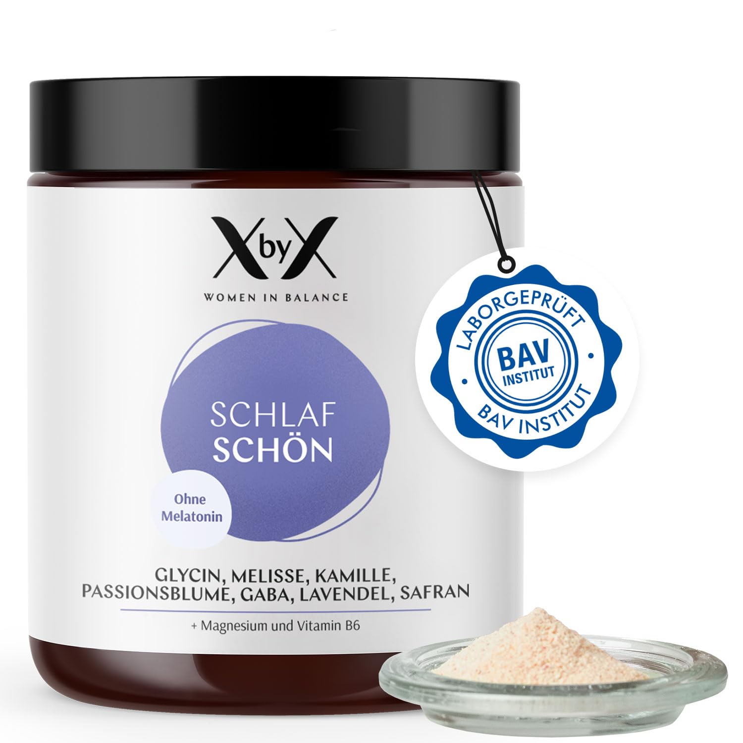 XbyX Schlaf Schön ohne Melatonin 120 g | 40 Portionen | Gut einschlafen und erholt aufwachen | Bioaktive Pflanzenextrakte zur Schlafförderung in Pulverform | Plus Magnesium und B6 | Aus Deutschland