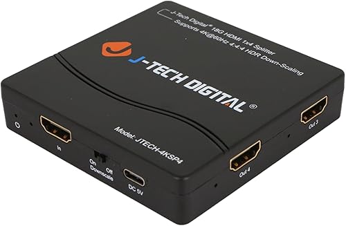 J-Tech Digital Divisor HDMI 4K 60Hz 1X4 Salida de Resolución Múltiple (MRO) Divisor HDMI 2.0 Soporta reducción HDR HDR10 / Visión Dolby 4K@60Hz