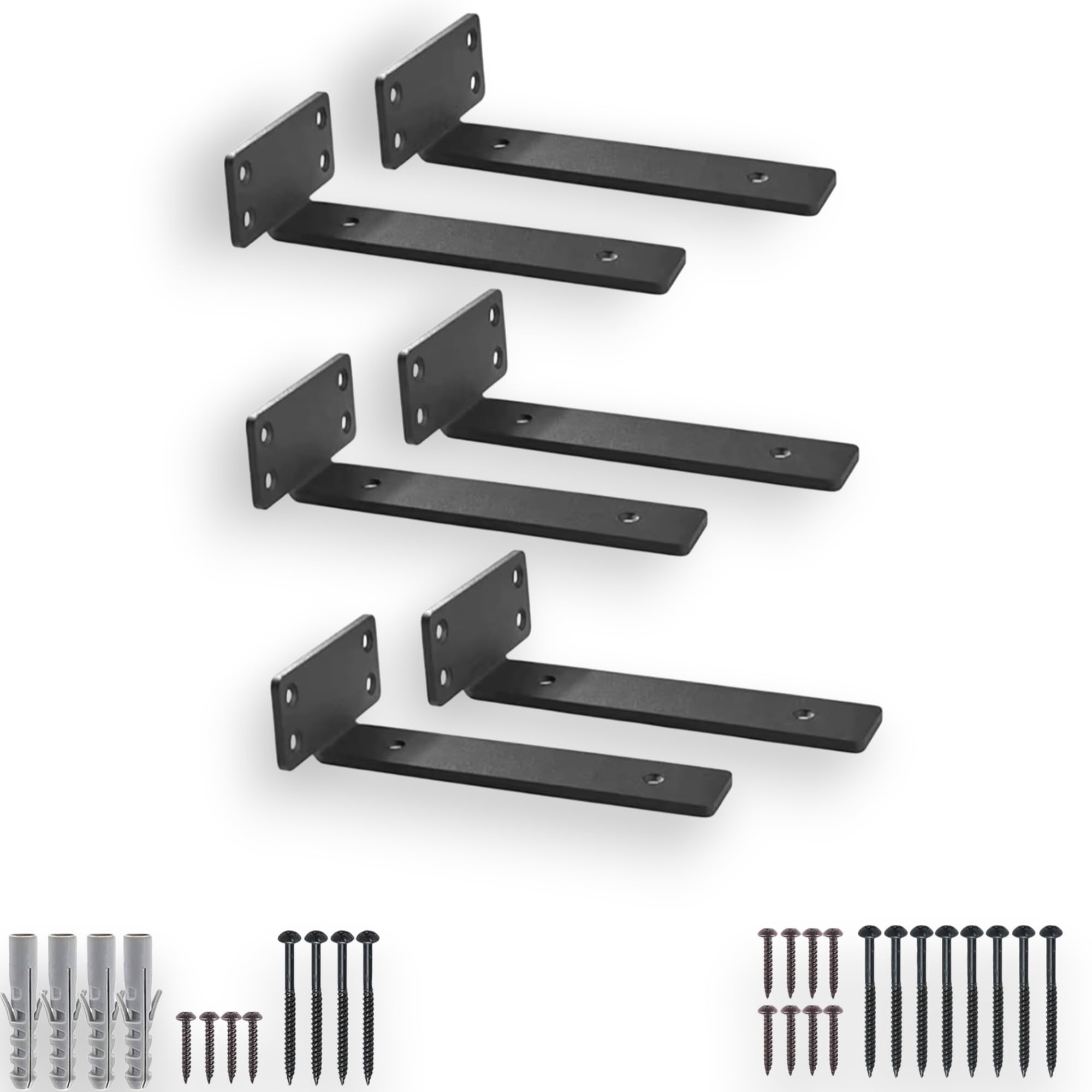 6 x Heavy Duty Scaffold Floating Shelf T Bracket Industrial Wall Support Black (Black 6 Pack, 15cm)