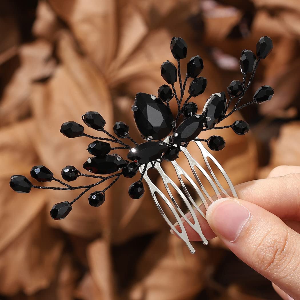 CLOACE Rhinestone Hair Comb Black Wedding Hair Piece Bride Crystal Side Combs Vintage Bridal Headpiece Bridesmaids Rhinestone Hair Accessories for Women and Girls - Image 7