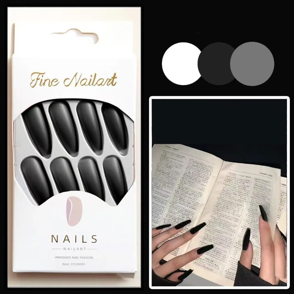 Ztcily Matte Black False Nails, Long Black Ballerina False Nails, Accessory or Gift Idea Christmas New Year Valentine's Day Wedding - Image 3