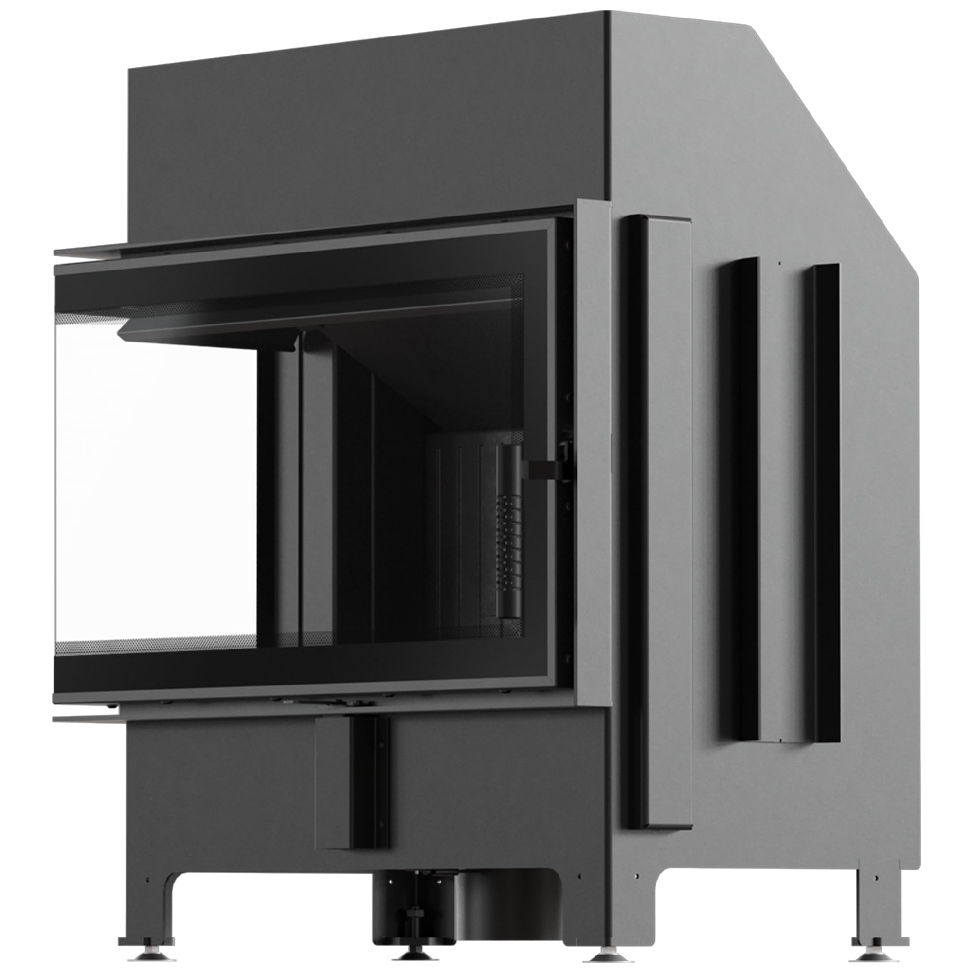 KRATKI Inserto per camino in acciaio a legna ZIBI 9,9 kW Ø180 sinistro A+ | Acciaio nero, efficienza 86%, classe A+. Ecodesign, BImSchV 2, Flamme Verte 7; per recupero calore.; combustione efficiente
