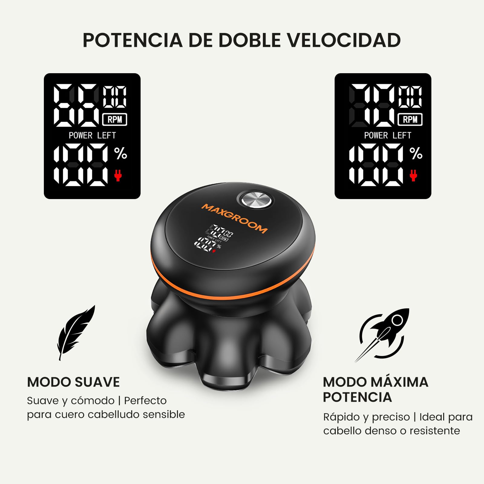 MAXGROOM Afeitadora Cabeza Hombre, Maquina Afeitar Hombre, Afeitadora para Calva en Seco y Húmedo, Batería de Larga Duración, 7 Cabezales, Magnético, 100% impermeable, Color Negro
