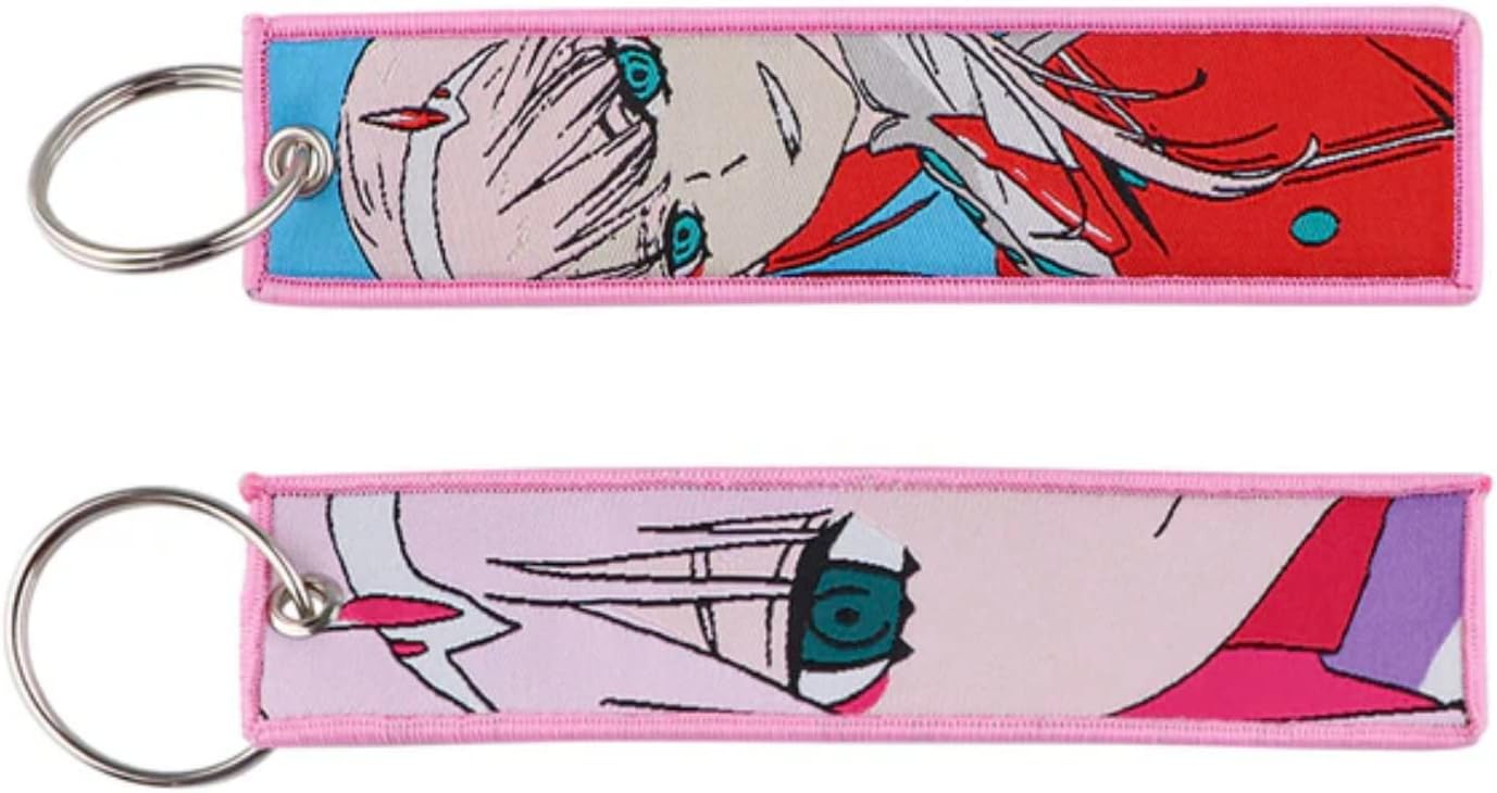 Pinstant Darling In The Franxx Code:002 Nine Iota Zero Two Manga Anime Keychain Key Tag Chain Fob Ring, Pink, 5.1 x 1.2 inches