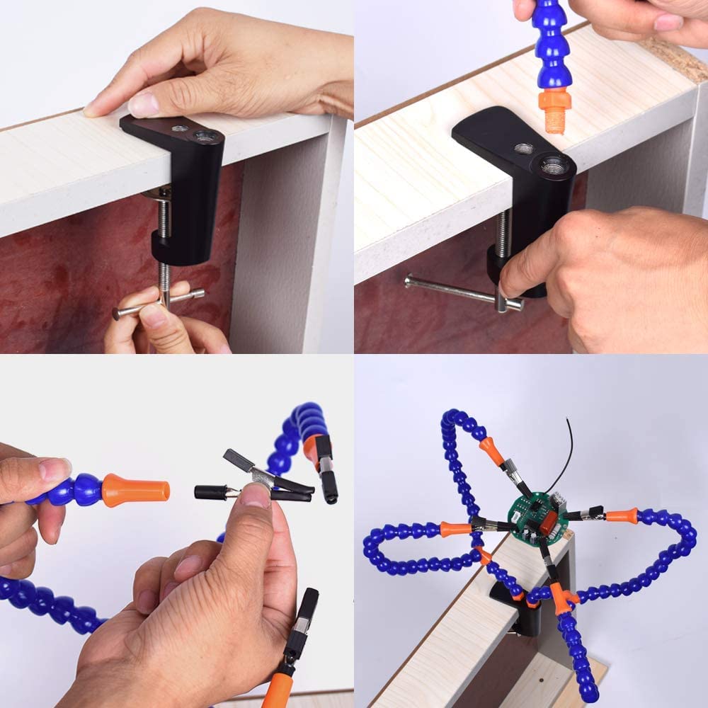 Estación De Ayuda Para Soldadura Con Lupa 8X Y 4 Brazos Flexibles - Helping Hands Con Base De Acero Para Reparación De Electrónica, Joyería Y Manualidades