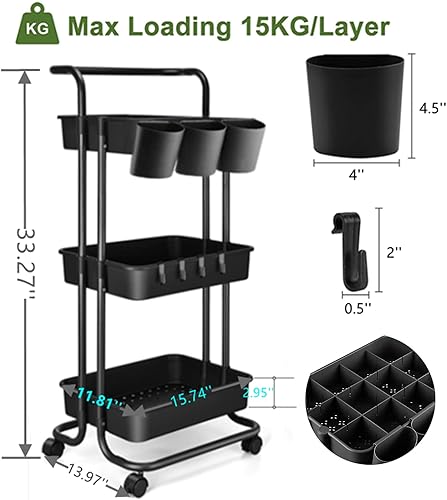Miniatura 5 de Azmall Carrito utilitario de 3 niveles con ruedas  Carrito de almacenamiento con ruedas  Carrito de almacenamiento con ruedas  Carrito de maquillaje