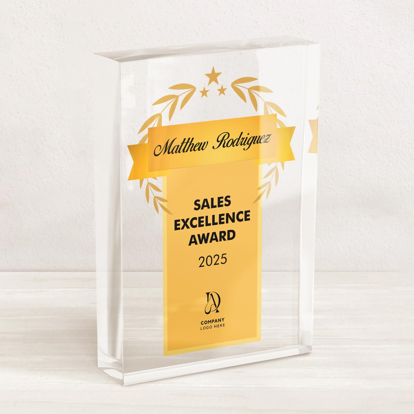Personalized Corporate Award Plaque | Clear Acrylic Trophy Gift | Business Recognition & Appreciation Desk Display (Design-4)