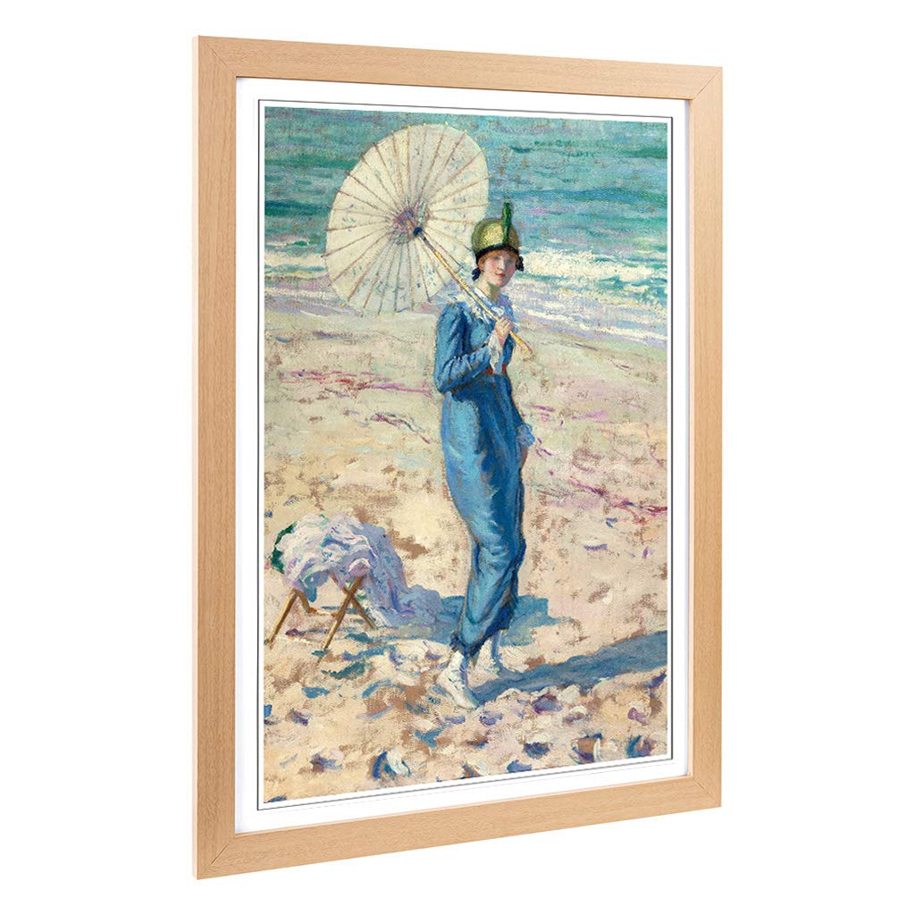 Big Box Art Framed Print of Frederick Carl Frieseke Lady on The Beach Design | Wall Art Picture | Home Decor for Kitchen, Living Room, Bedroom, Hallway, Oak, A2 / 24.5x18 Inch / 62x45cm