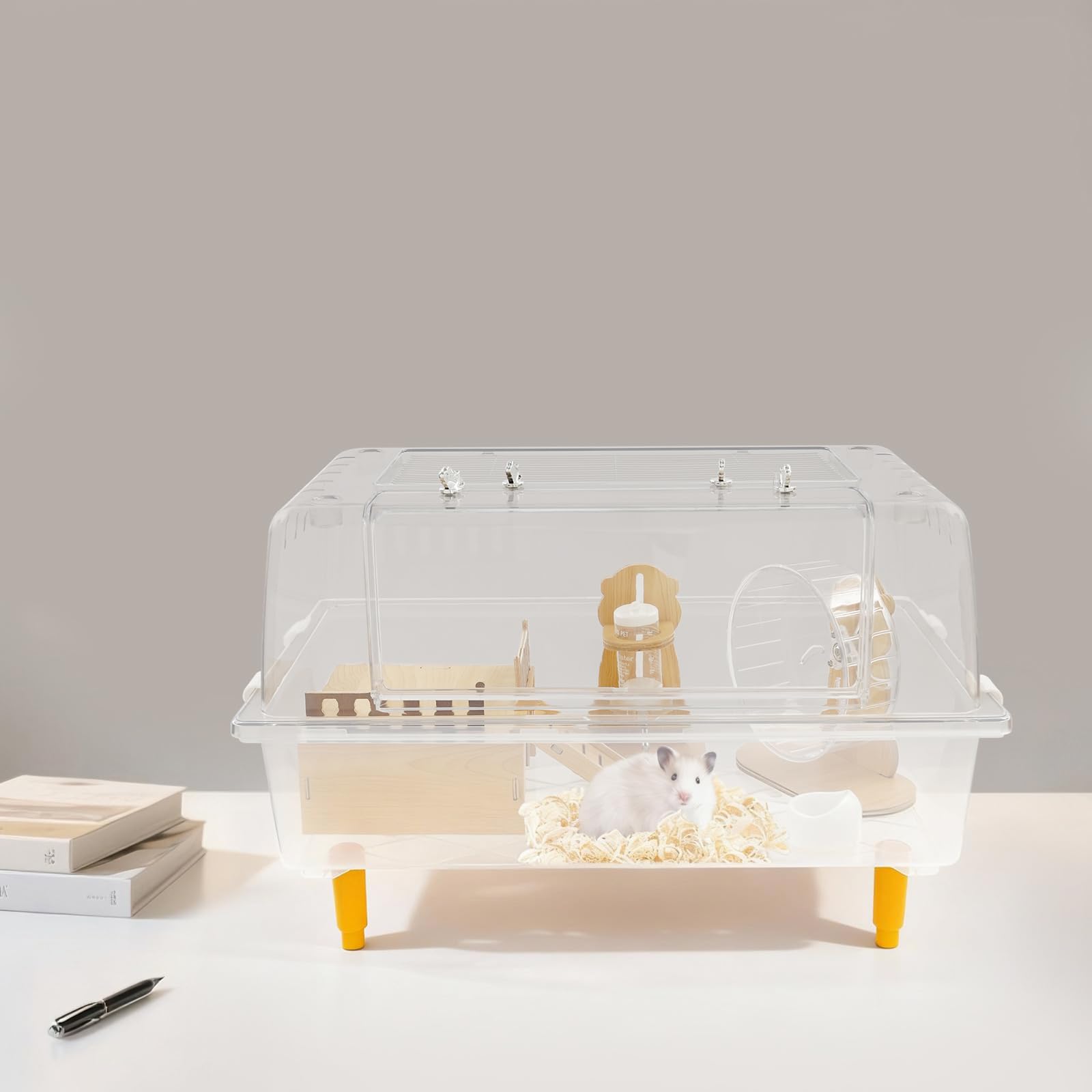 Jaula para hámster, 60 x 38 x 32 cm, transparente, para hámster, cobayas, erizos