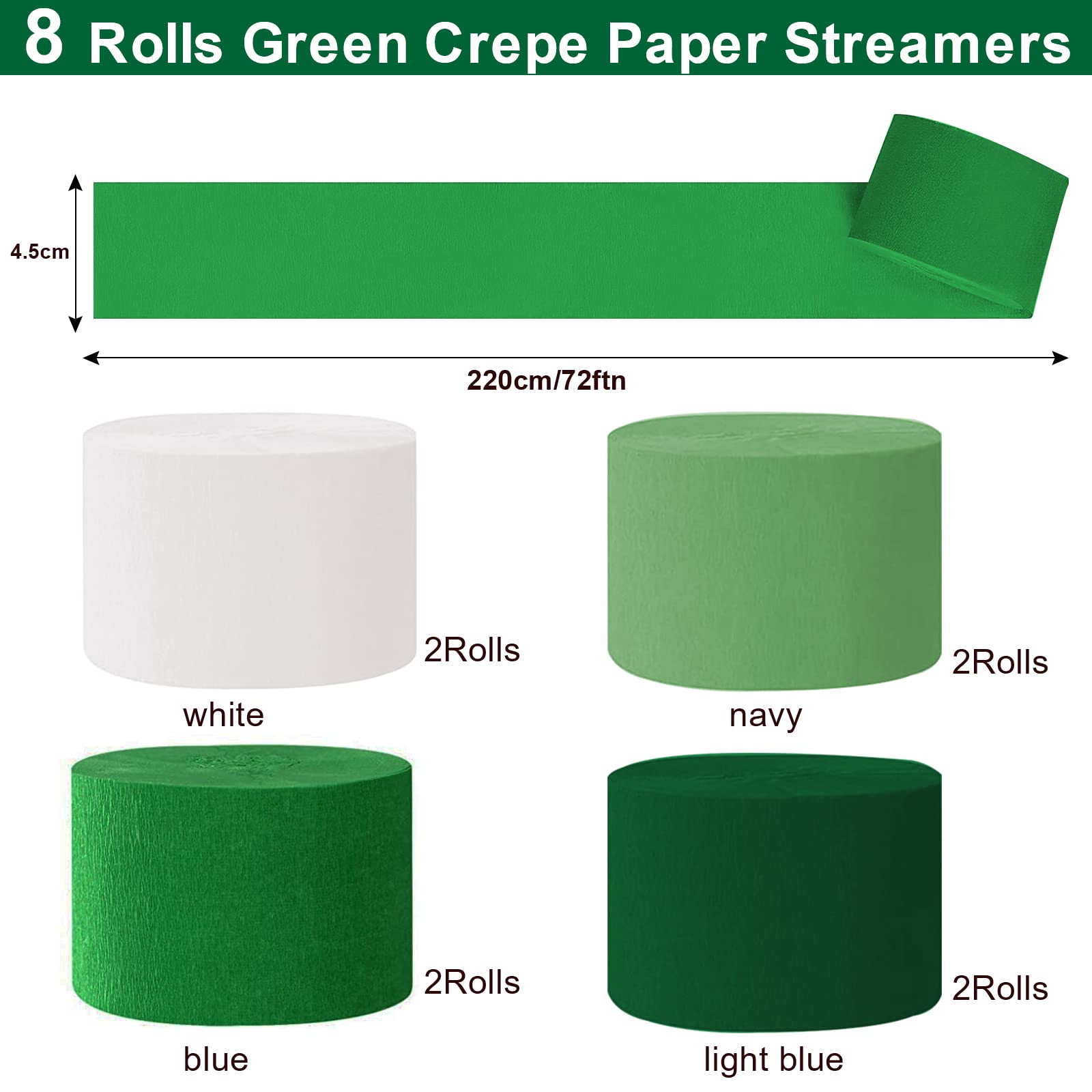 8 Rouleaux Papier Crépon Décoratif, Papier Crêpe de Vert Clair