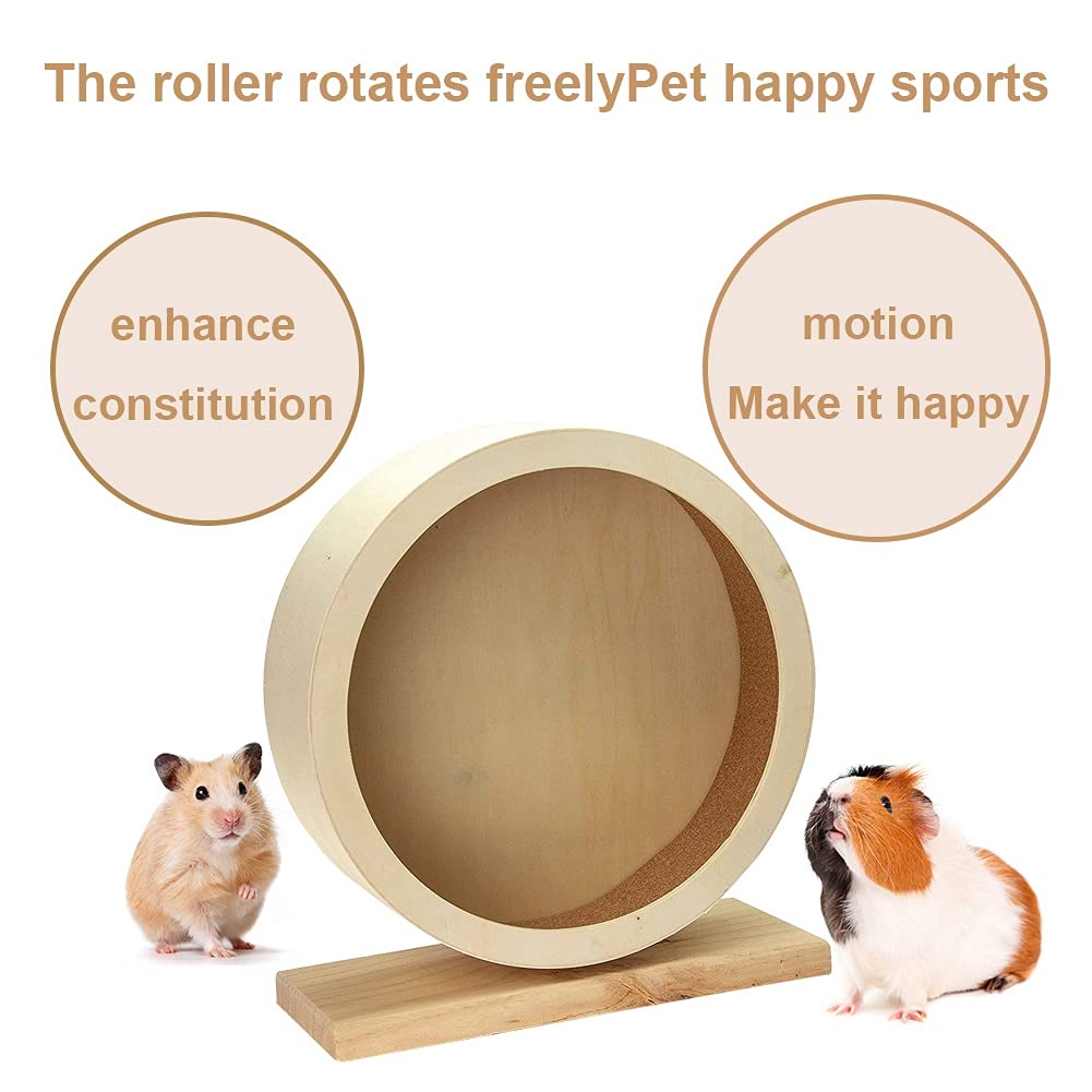 Hamster Wheel Pet Toys Pet Supplies Natural Wood Silent Running Hamster Roller Wheel Rotatory Jogging Exercise Cage (Medium)