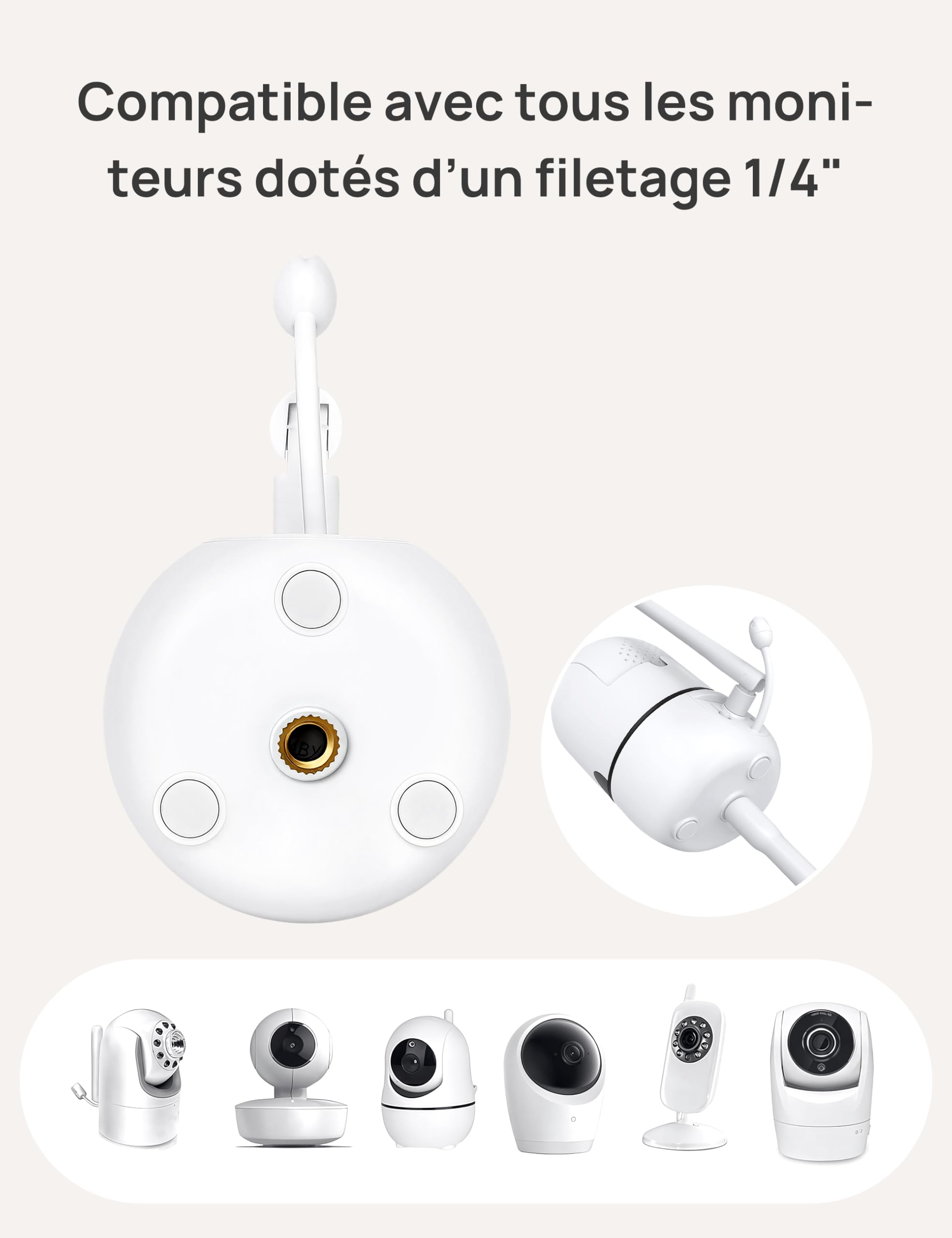 Dr.Care Support pour Babyphone, Support Clip Universel Réglable pour Caméra Bébé, Compatible avec Tous Les Babyphones, Bras Flexible Long pour Lit Bébé, sans Outils