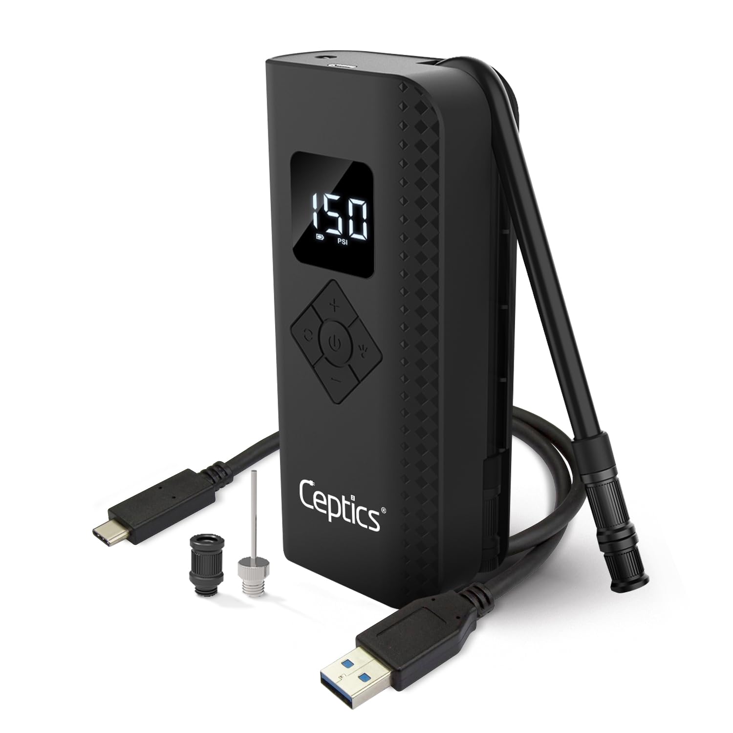 Ceptics Tyre Inflator for Car - Smart Cordless Portable Air Compressor Pump (150 PSI), Air Inflator for Car, Bike, Bicycles, Balls, Chargeable Battery with Digital LCD Pressure Gauge (TI-A13) black (B0CSPCP82W) Amazon Price History, Amazon Price Tracker