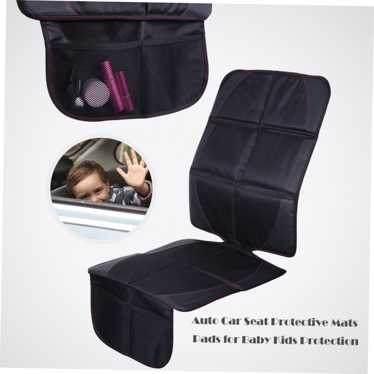 Cabilock Protezione Sedile Auto per Bambini, Tappetino Nero | Cuoio Oxford Cotone, Lavabile e Resistente All'acqua, Tasche Integrate per Viaggio