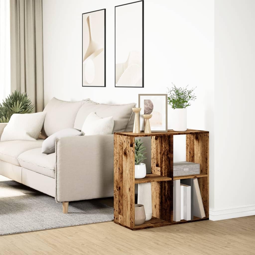 Regał na książki o wyglądzie starego drewna, 69,5 x 29 x 69,5 cm, materiał drewnopochodny, 4 półki, regał stojący do salonu, biura, pokoju dziecięcego, otwarty system regałowy z miejscem do