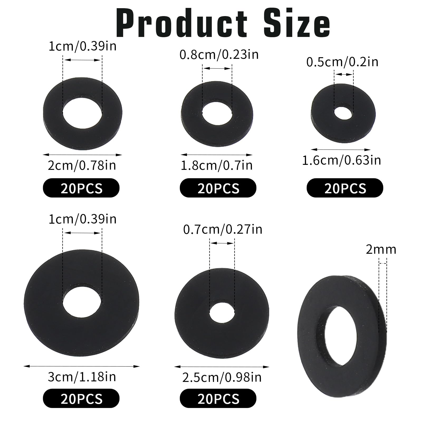 100Pcs Black Flat Rubber Washers Assortment Kit with Box, Vibration Absorbing Pads Sealing Rubber Washers - Image 2
