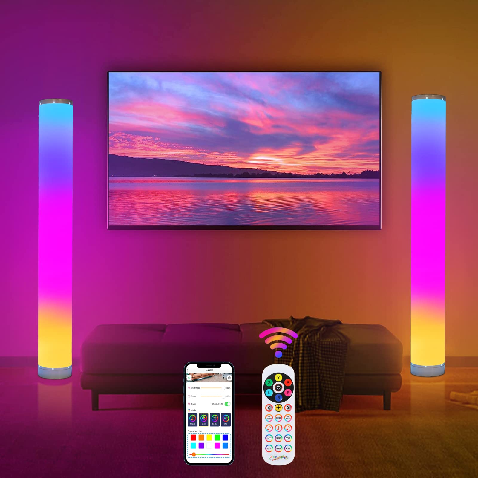 Buy 2Pack RGB Corner Floor Lamp with Remote and Bluetooth APP Control