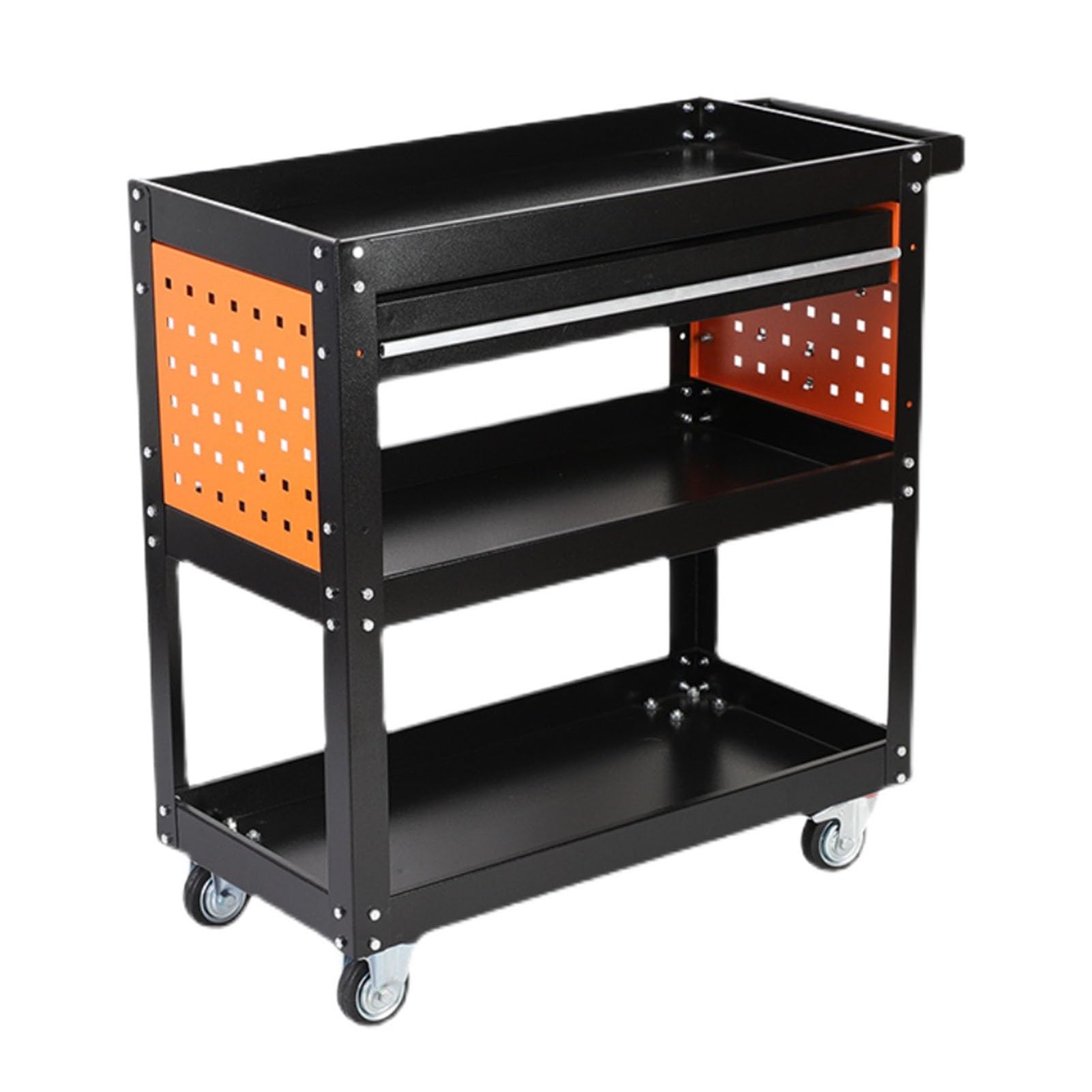 Carrello Portautensili A 3 Ripiani, Carrello Portautensili Da 330 Libbre Con Ruote, Con Pannello Forato Portacacciavite, Carrello Di Servizio Con Cassetti, Ideale For Garage, Magazzino E Officina Di R