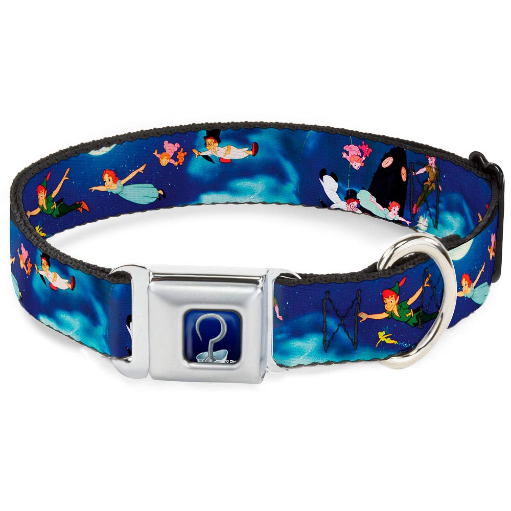 Dog Collar Seatbelt Buckle Peter Pan Flying Scene 11 to 17 Inches 1.0 Inch Wide