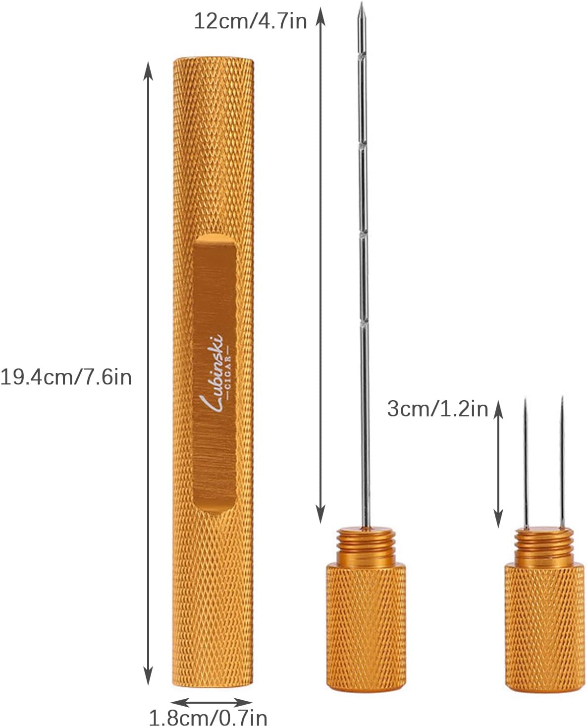 2 in 1 Cigar Multitool Dual Size Cigar Punch with Cigar Draw Enhancer Tool & Nubber Cigar Needle Cutter Rust-Proof Gift Gold