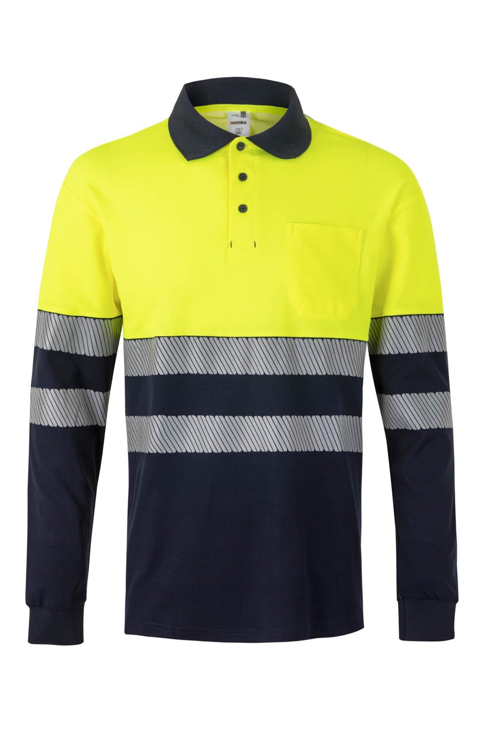 VELILLA 305525 Polo de Alta Visibilidad en Algodón, Bicolor y Manga Larga con Cinta Segmentada