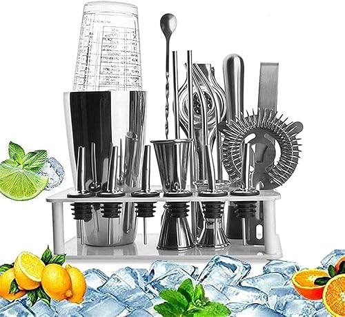 TOEWOE Juego de coctelera de acero inoxidable, 14 piezas de acero inoxidable con soporte, herramientas profesionales para mezclar bebidas, hogar,