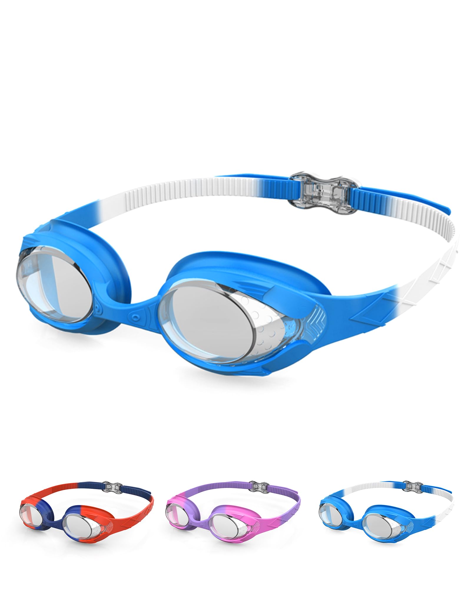 SWAUSWAUK Kids Swimming Goggles, Anti-Fog & Adjustable, Comfortable for 4-10 Years Old (Blue & White)