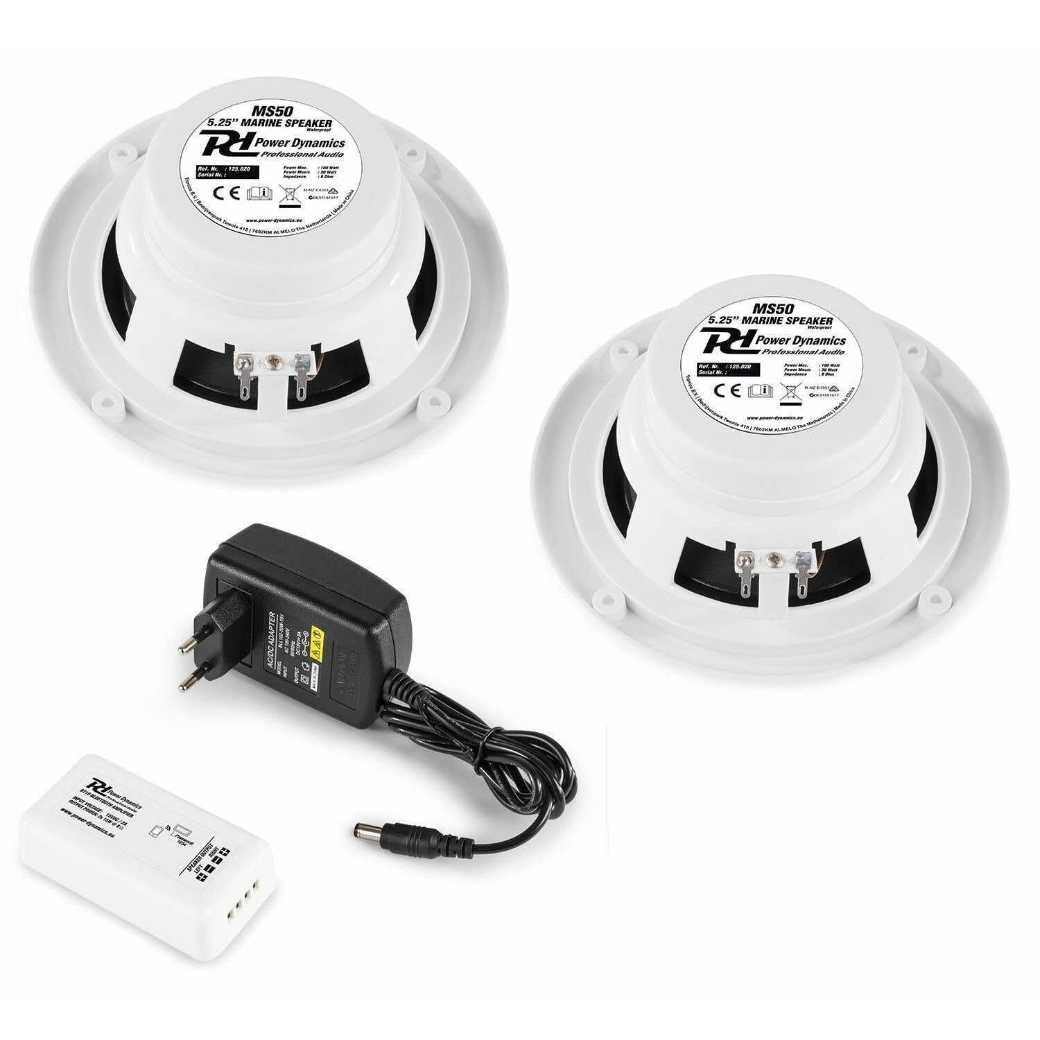 Power Dynamics BT10SET - Set d'Enceintes de Plafond avec Amplificateur Bluetooth, 60 Watts Max, Amplificateur Stéréo Classe D, 2X Haut-Parleurs Encastrable 5"
