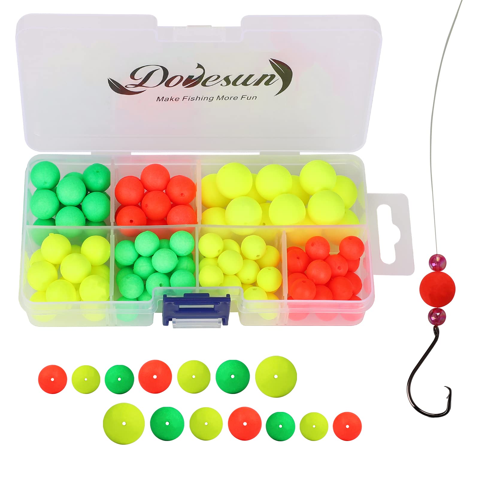 Dovesun 220/104/80/54/42/52pcs Fly Fishing Floats Bobbers Foam Pompano Rigs Surf Fishing Rig Floats Bright Color Round, Bullet, Cylindrical, Spin, Pill with Tackle Box