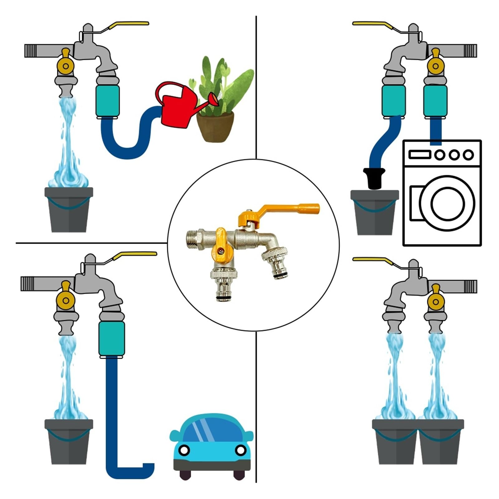 Gartenschlauch-Wasserhahn-Adapter aus Messing, 1/2 Zoll, Wassertank-Anschluss, 2-Wege-1-Wege-Bewässerungsverbindung, Ersatz-Armatur, Kugelhahn(I-1pcs)