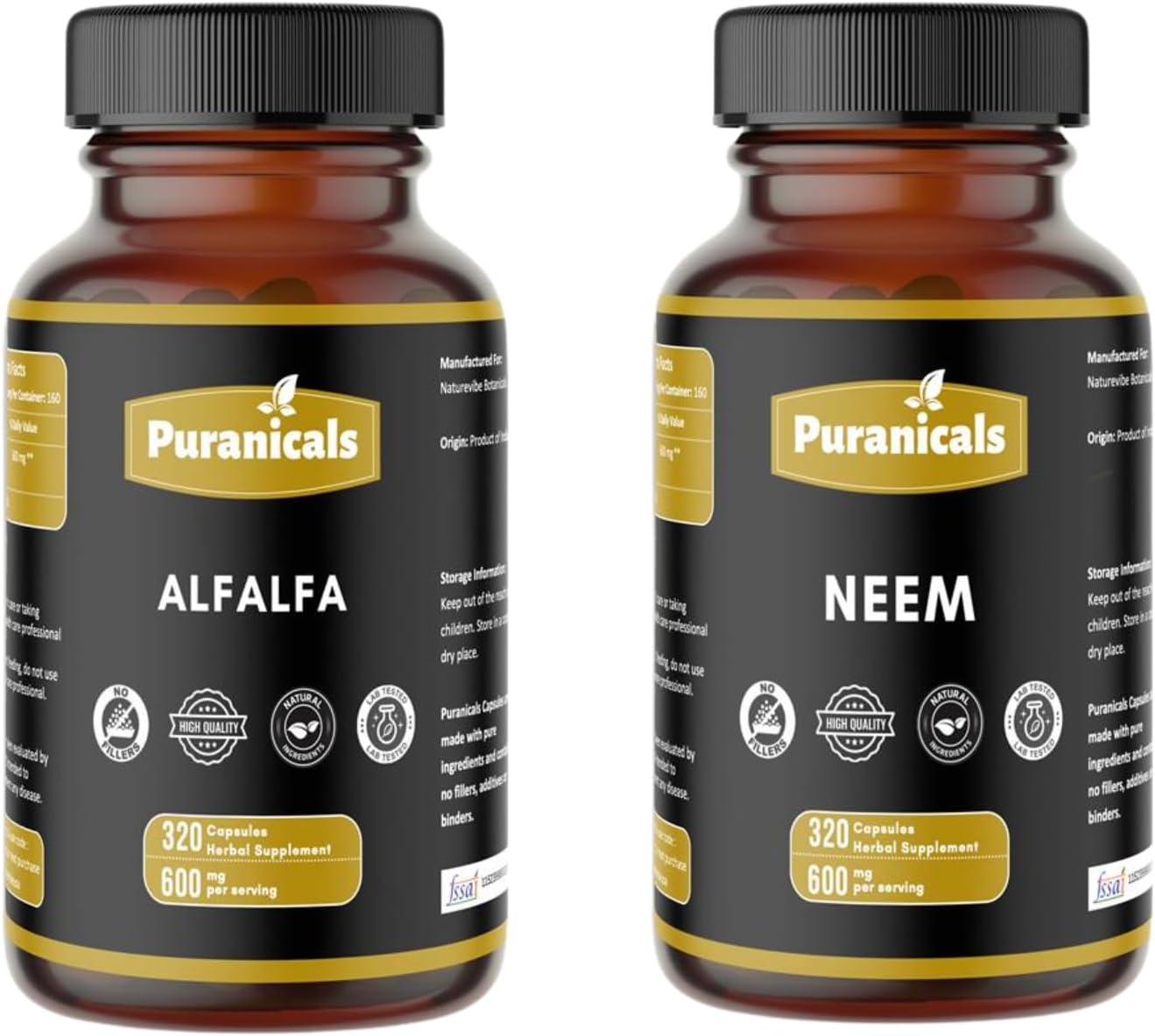 Alfalfa 320 Capsules & Neem 320 Capsules – Herbal Supplement Combo Pack | Easy Daily Use | Non-GMO Ingredients, No Artificial Colors | Capsules Combo Pack