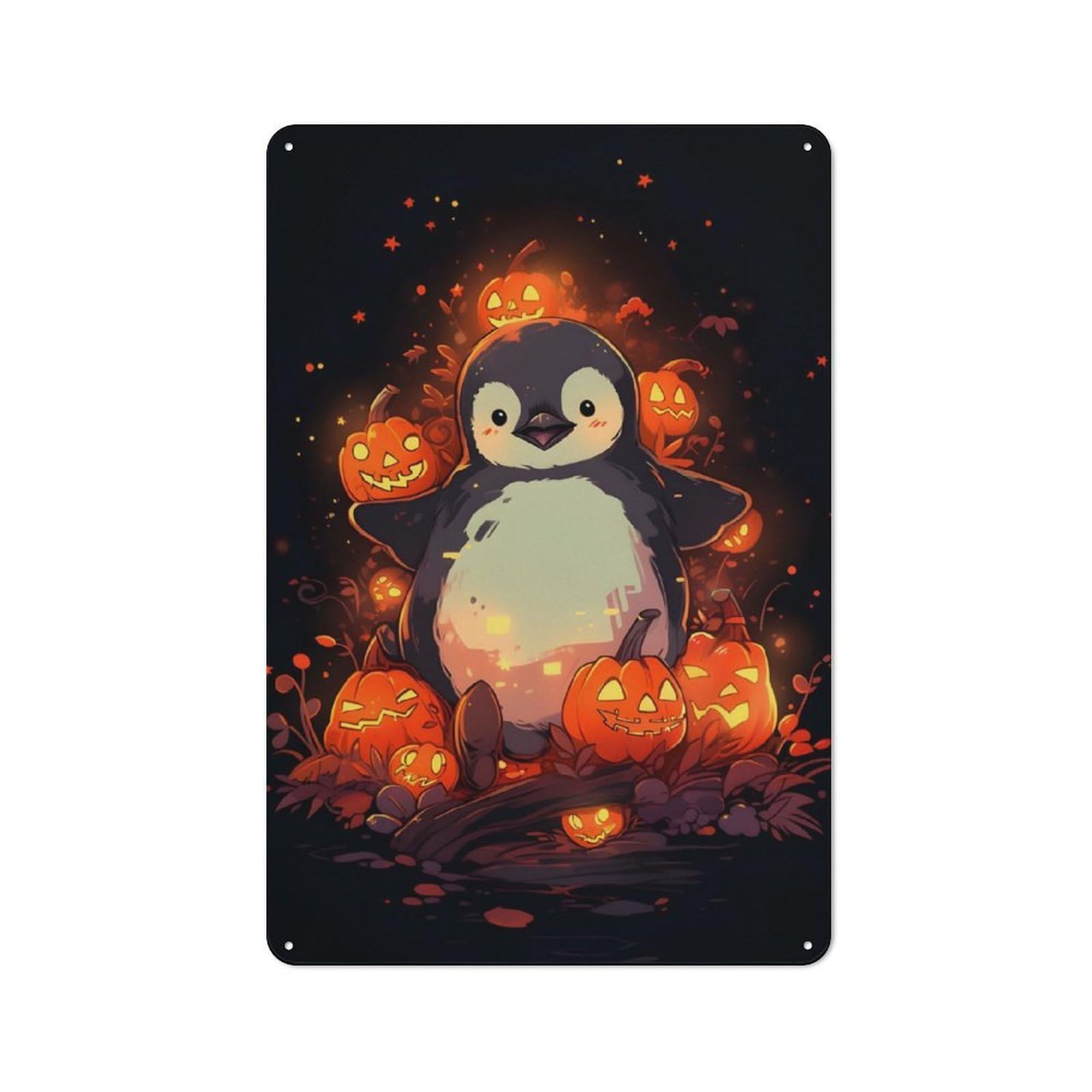 Penguin in A Pumpkin Patch Retro-style Metal Sign 30x20cm for Guest Room Or Hallway, for Hallway Wall Decor Fans