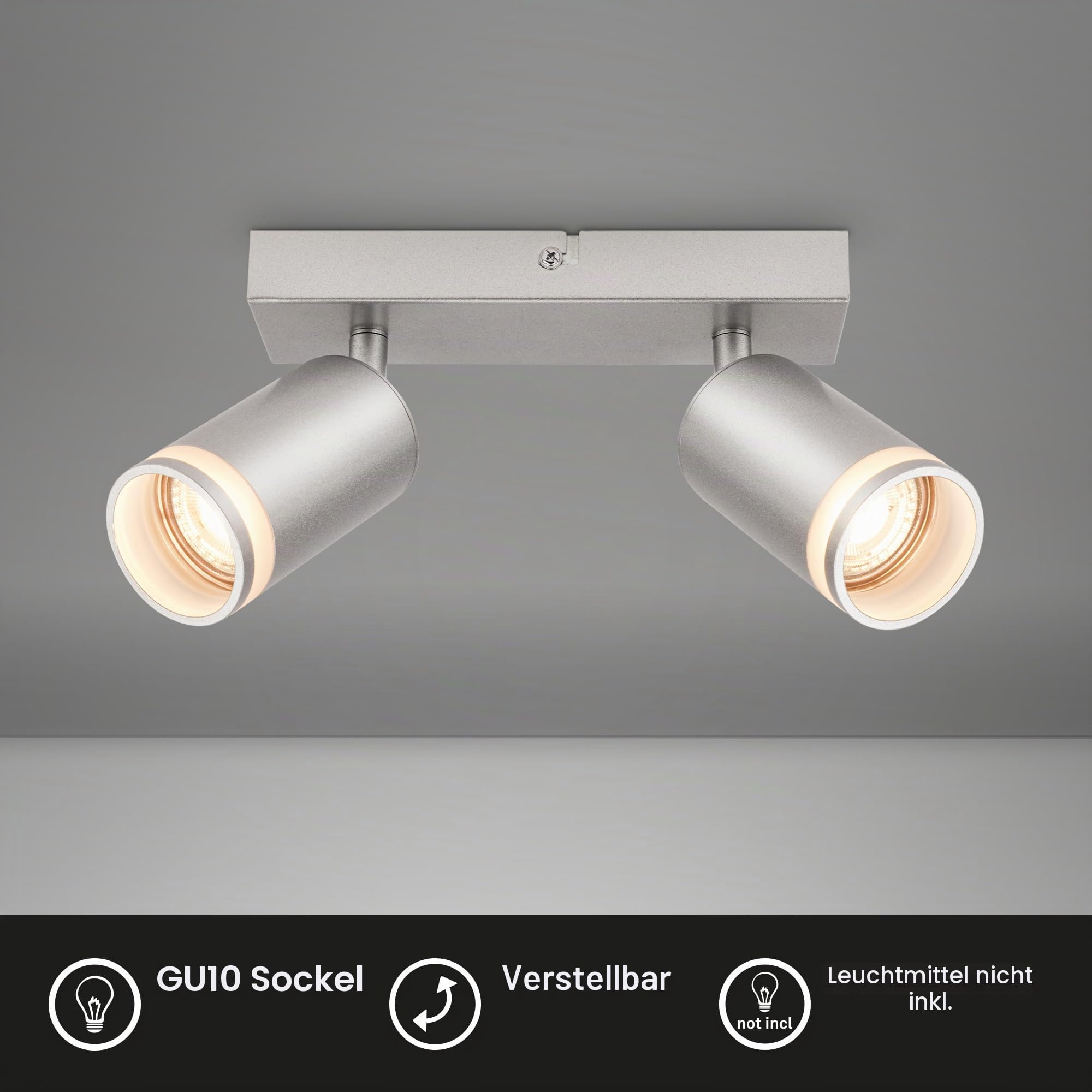 BRILONER - Deckenlampe mit seitl. Lichtauslass, schwenkbar, GU10, Deckenleuchte, Lampe, Wohnzimmerlampe, Schlafzimmerlampe, Küchenlampe, Deckenstrahler, Deckenbeleuchtung, 20 cm, Chrom-Matt