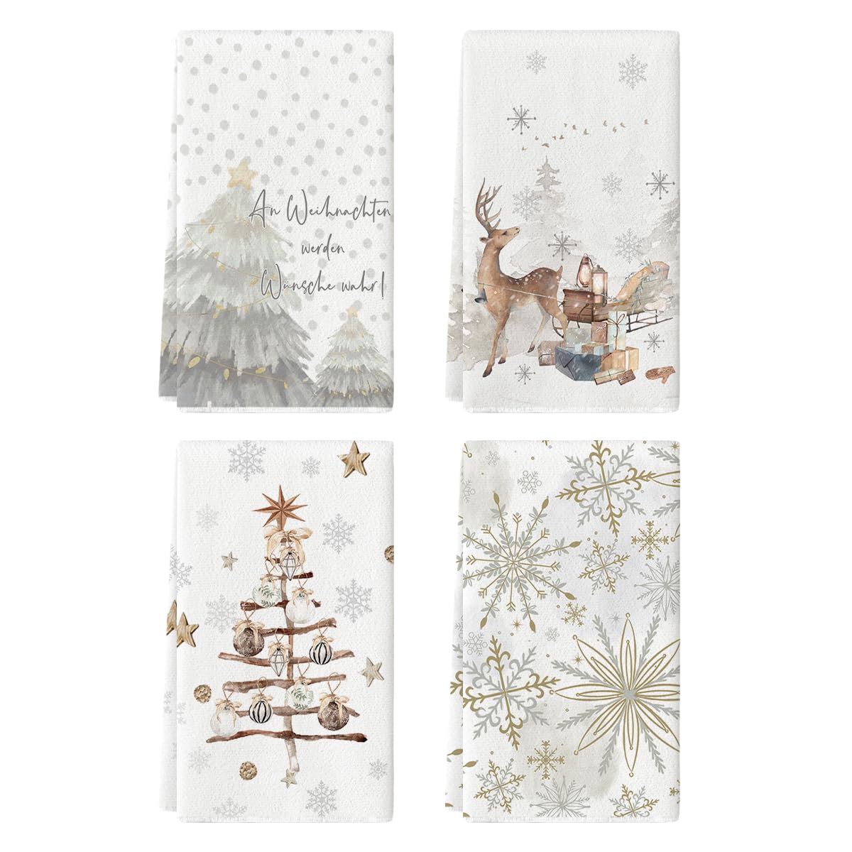 Artoid Mode Copos de nieve árboles, regalos, renos, Navidad, paños de cocina, 42 x 65 cm, diseño de estrellas, decoración navideña, toallas de poliéster, juego de 4