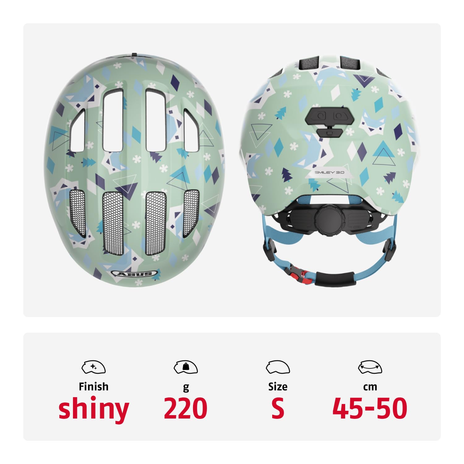 ABUS Kinderhelm Smiley 3.0 - Fahrradhelm mit tiefer Passform, kindergerechten Designs & Platz für einen Zopf - für Mädchen und Jungs