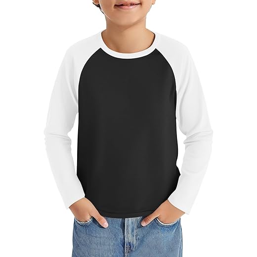Haloumoning Boys Long Sleeve Raglan T Shirts Kids Color Block Crewneck Casual Tops Tees 4-14 Years