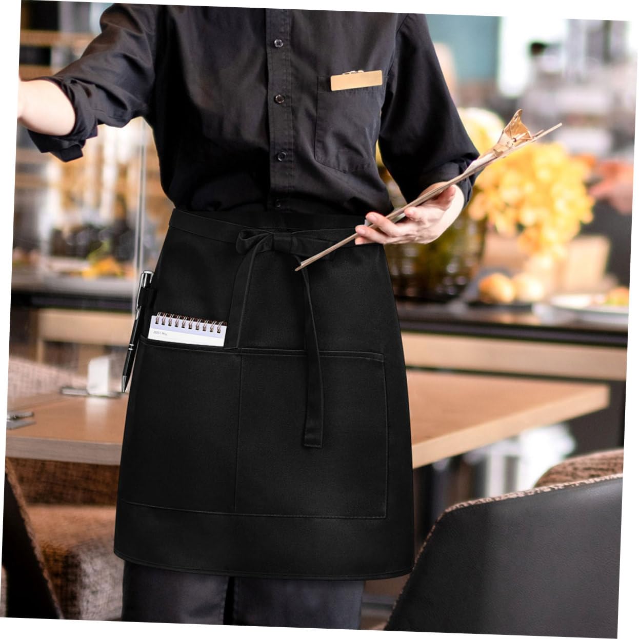 GLEAVI 5piezas Delantal de Servicio Corto de Media Cintura con Bolsillos para Restaurante y Cafetería Delantal de Trabajo para Hombres y Mujeres