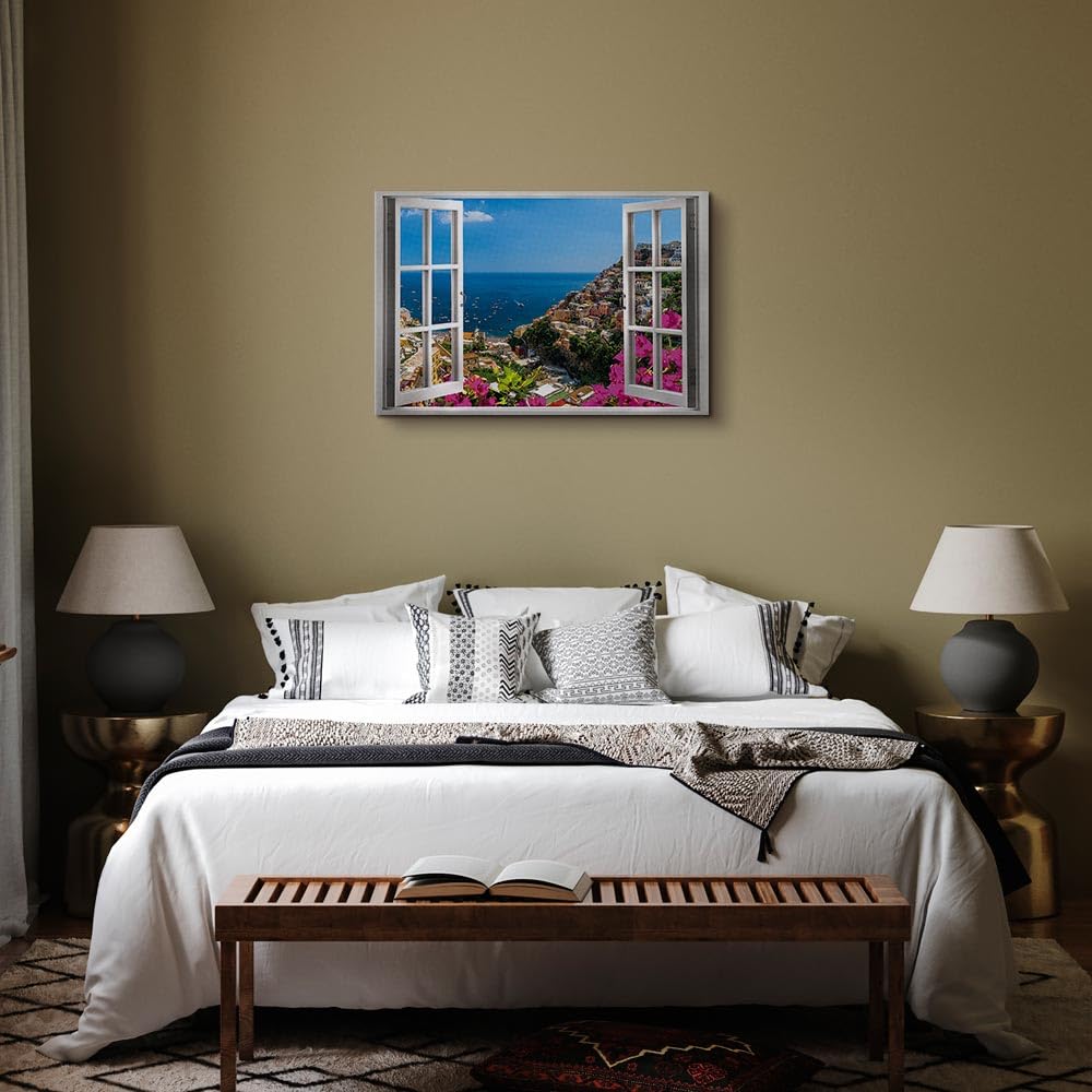 murando - Quadro Finestra Sul Mare 120x80 cm 1 Pezzo - Stampa su Tela Strutturata XXL - Quadri Moderni Soggiorno Grandi - Stampe da Parete Moderno Pittura - I Paesaggi dell'italia d-C-0227-b-a