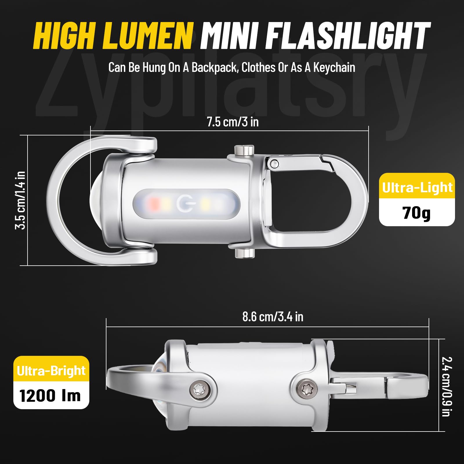 Mini linternas LED superbrillantes de 1200 lúmenes, recargable por USB, pequeña, impermeable, llavero de rescate, camping, color plateado