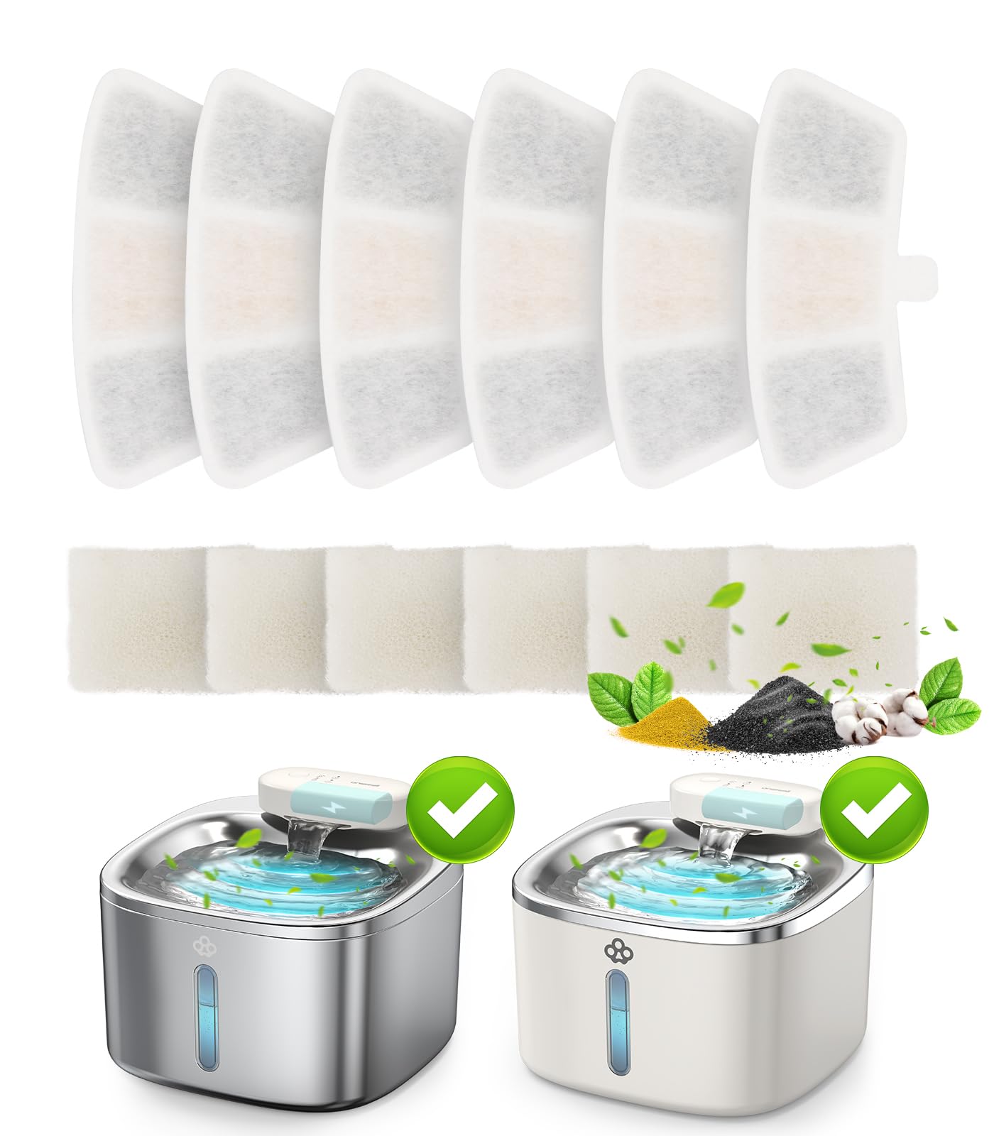 6pcs Replacement Filters for PW04 3.5L Wireless Cat Water Fountain (For fountain in model PW04) 6 Filter &6 Sponge