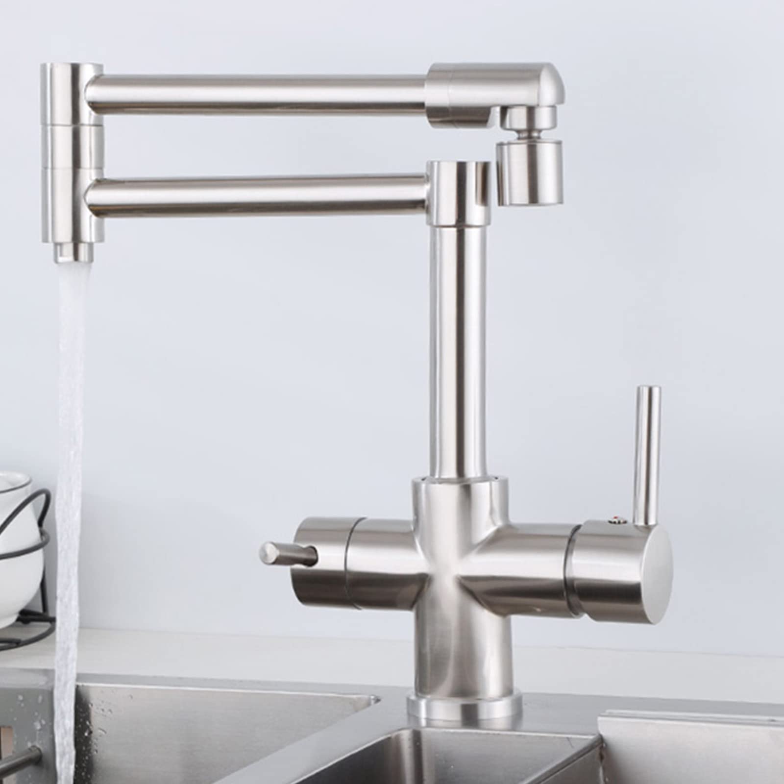 Robinet de cuisine 3 voies rotatif en laiton brossé ultra flexible