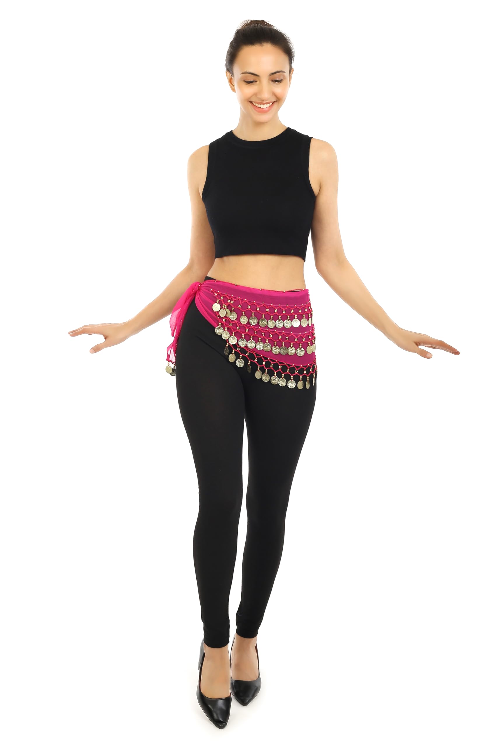 RADIANT FASHION WORLDBelly Dance Hip Scarf Waistband Belt Skirt with 128 Ringy Golden Coins for Women