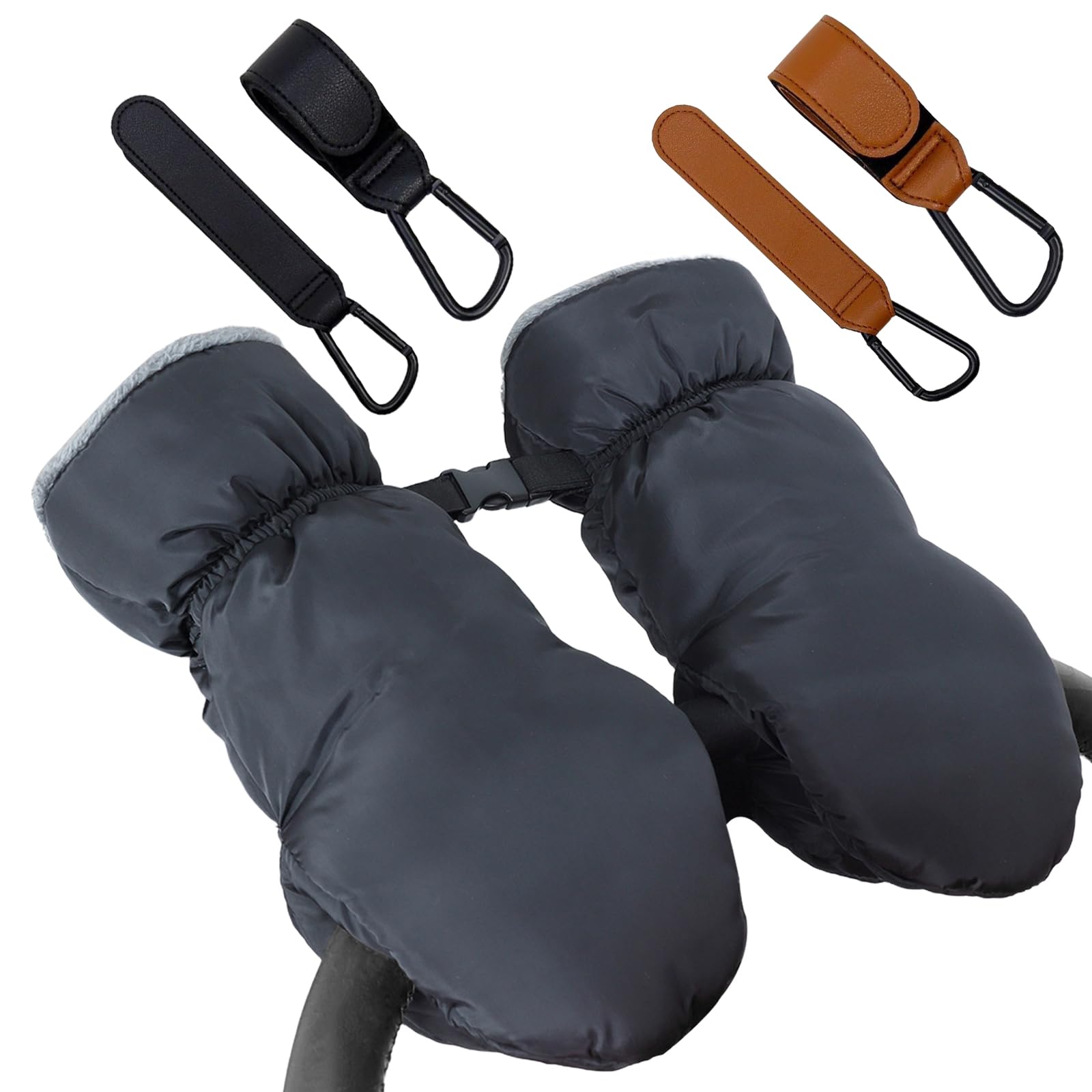 Guanti Passeggino Scaldamani, 1 Pezzi Scaldamani Muffole Passeggino e 2 Pezzi Ganci Passeggino, Denso e Riscaldati, Portiera e Impermeabile, Accessori per Passeggini, Adatto per L'inverno