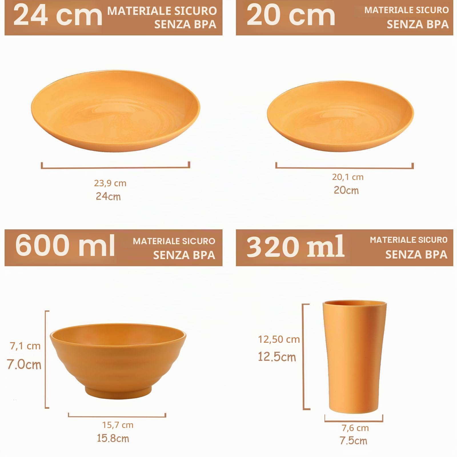 Bestdin Set di stoviglie da campeggio per 6 persone, 24 pezzi, infrangibili, piatti e bicchieri per picnic, feste, senza BPA, lavabile in lavastoviglie