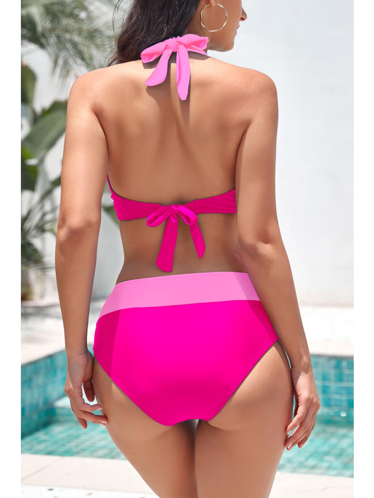 Conjunto de bikini para mujer, cintura alta, cuello en V, copas suaves extraíbles, traje de baño de 2 piezas