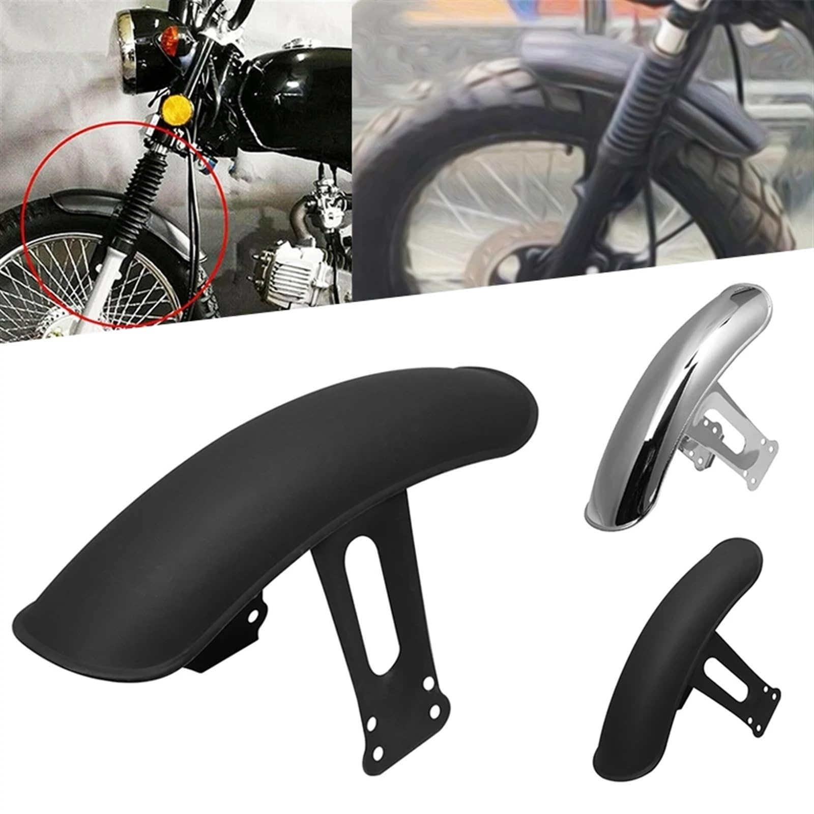 Antispruzzo Universale Moto Parafango Anteriore Universale Per Moto Retro Nero Chrome Parafango Posizione Pneumatici Per CG125 Parafango Moto